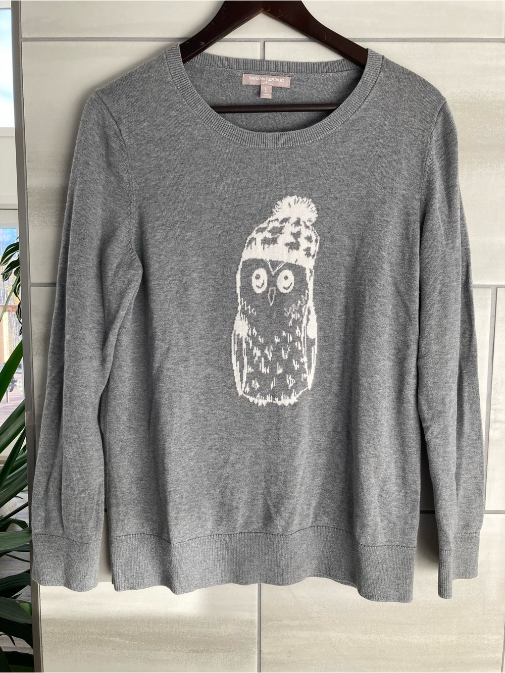 Banana Republic Grey Crewneck Sweater with White Owl Motif